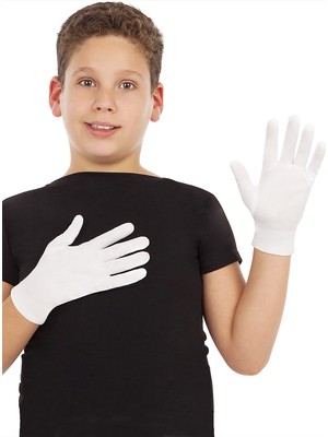 Hobilinka Beyaz Renk Çocuk Boy Likralı Pandomim Eldiveni (4887)