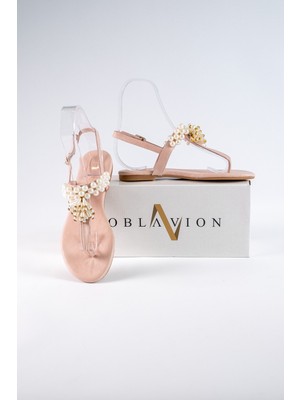 Oblavion Lavion Hakiki Deri Taşlı Kadın Sandalet