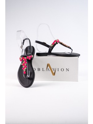 Oblavion Lavion Hakiki Deri Taşlı Kadın Sandalet