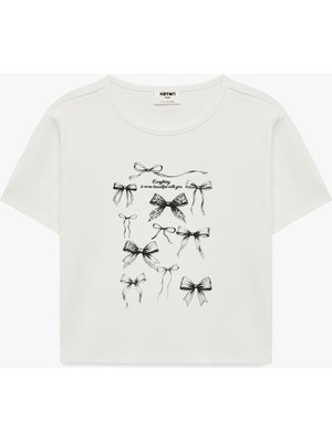 Koton Fiyonk Baskılı Kısa Kollu Bisiklet Yaka Pamuklu Tişört