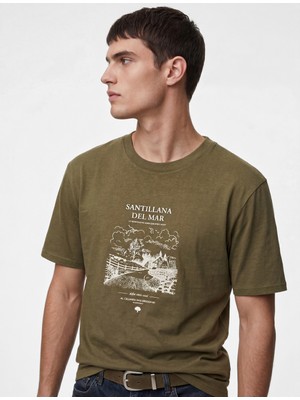 Koton Pamuklu Kısa Kollu Bisiklet Yaka Baskılı Tişört