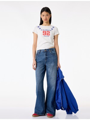 Koton Pamuklu Baskılı Kısa Kollu Bisiklet Yaka Tişört