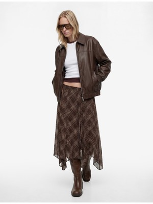 Koton Asimetrik Kesim Ekose Şifon Midi Etek