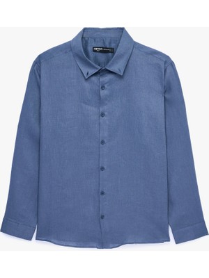 Koton Regular Fit Düğmeli Yaka Uzun Kollu Keten Gömlek