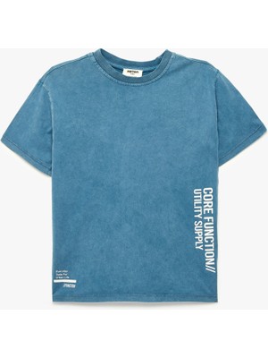 Koton Pamuklu Kısa Kollu Baskı Detaylı Bisiklet Yaka Tişört