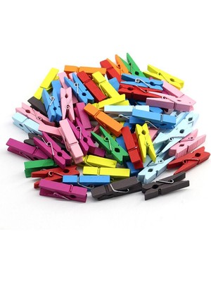 Hobilinka 100 Lü Renkli Ahşap Mandal 2.5 cm 12 Li Paket 1200 Adet