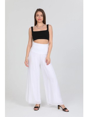 Della Moor Beyaz Kadın Italyan Beli Korseli Astarlı Ipek Pantolon