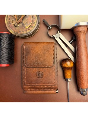 Bi Deri Bideri Apollon Hakiki Deri Mandallı Kartlık Kahverengi