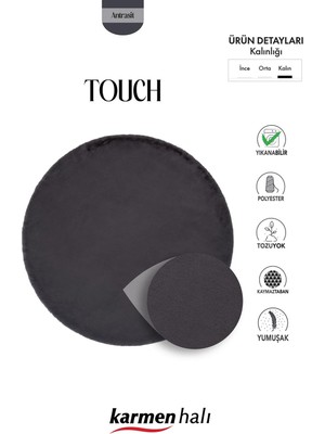 Karmen Halı Post Touch TH001D Antrasit Halı Post Peluş Kürk Halı Yuvarlak Daire