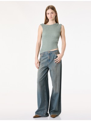 Koton Slim Fit Bürümcük Asimetrik Kolsuz Bluz