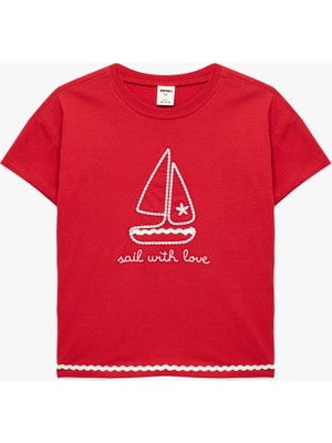 Koton Baskılı Kısa Kollu Bisiklet Yaka Pamuklu Tişört