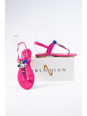 Oblavion Lavion Hakiki Deri Taşlı Kadın Sandalet