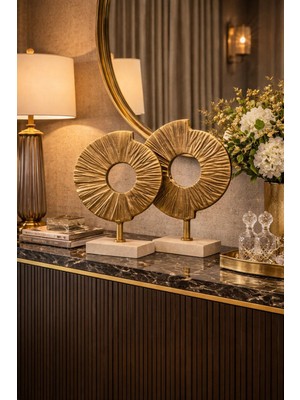 Velora Living Helios Pirinç Dekoratif Obje – Traverten Kaideli 2’li Set