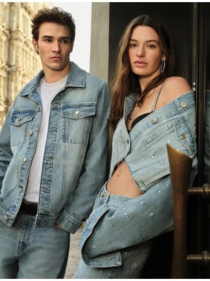 Koton Rahat Kalıp Düğmeli Cepli Taşlı Denim Pantolon - Baggy Jeans