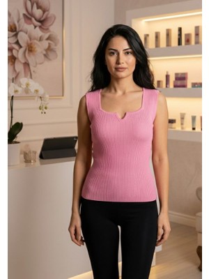 Urumday Merserize Kare Yaka Fitilli Yırtmaçlı Atlet Bluz