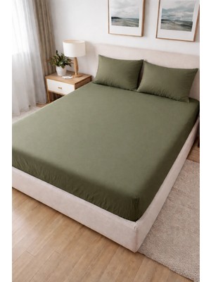 Clasy Ranforce Lastikli Çarşaf Seti Tek Kişilik Haki Yeşil TKLÇ-107 %100 Pamuk