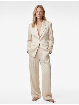 Koton Slim Fit Uzun Kollu Kruvaze Yaka Saten Ceket