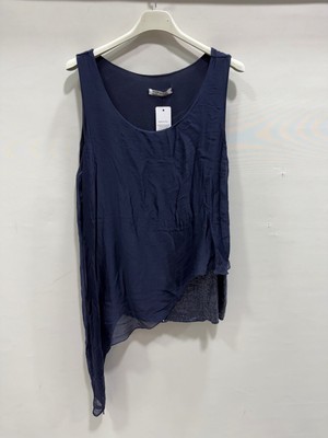 Della Moor Lacivert Italyan Asimetrik Kesim Etek Ucu Pul Payetli Sıfır Kol Astarlı Ipek Bluz