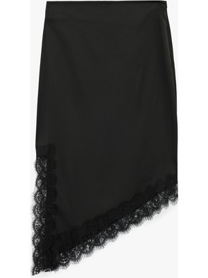 Koton Asimetrik Kesim Normal Bel Dantel Detaylı Saten Etek