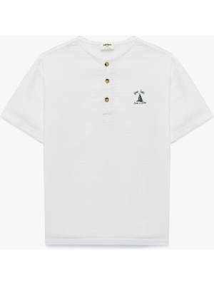 Koton Kısa Kollu Bisiklet Yaka Düğmeli Pamuklu Tişört