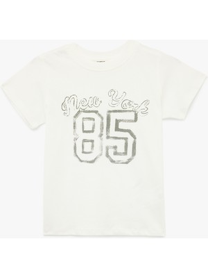 Koton Kız Çocuk Pamuklu Kısa Kollu Tişört, Günlük Stil, Desenli, Polyester Karışımlı
