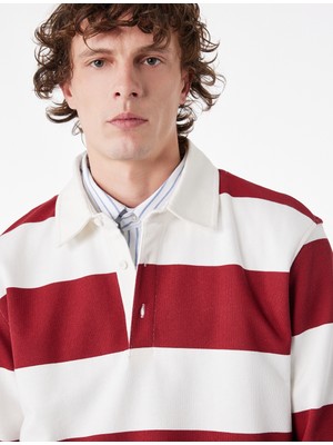 Koton Uzun Kollu Pamuklu Düğmeli Polo Yaka Çizgili Sweatshirt