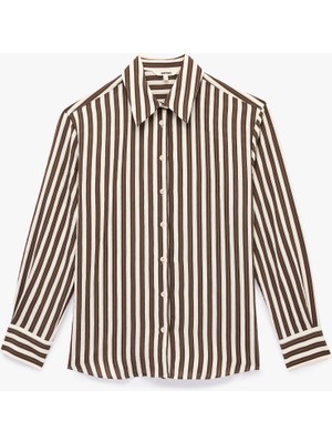 Koton Viskon Kumaş Uzun Kollu Çizgili Oversize Poplin Gömlek