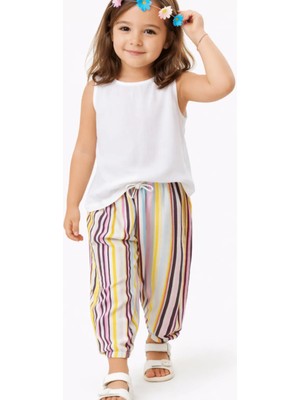 Fancy Kids Antalya Kız Çocuk Çizgili Yazlık Alt-Üst Takım – Beyaz Bluz & Renkli Pantolon