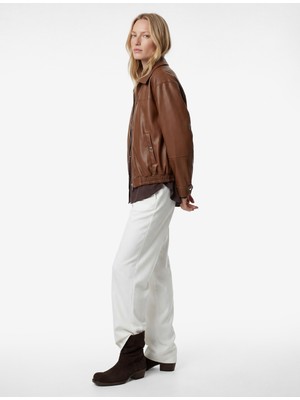 Koton Uzun Kollu Cepli Fermuarlı Oversize Suni Deri Ceket