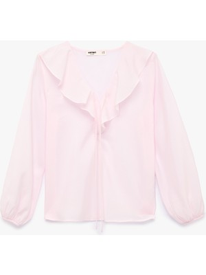 Koton Ipli Volan Detaylı Uzun Kollu V Yaka Bluz