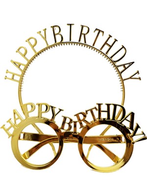 Hobilinka Happy Birthday Yazılı Taç ve Happy Birthday Yazılı Gözlük Seti Altın Renk