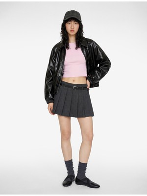 Koton Kemer Detaylı Ekoseli Pileli Mini Şort Etek