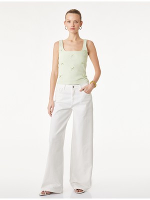 Koton Pamuklu Kare Yaka Fiyonklu Kalın Askılı Bluz