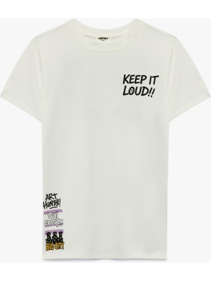 Koton Baskılı Kısa Kollu Bisiklet Yaka Pamuklu Tişört