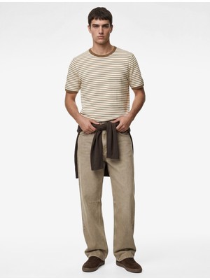 Koton Regular Fit Kısa Kollu Biyeli Bisiklet Yaka Çizgili Tişört