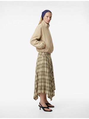 Koton Asimetrik Kesim Ekose Midi Etek