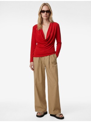 Koton Uzun Kollu Dökümlü Degaje Yaka Bluz