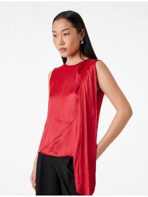 Koton Dökümlü Şal Yaka Fular Detaylı Kolsuz Saten Bluz