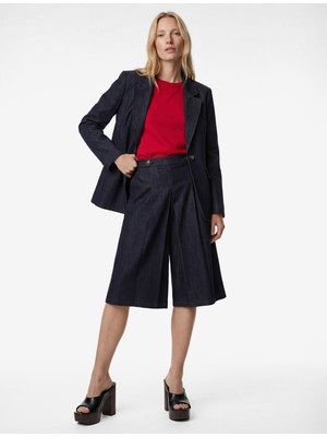 Koton Pile Detaylı Diz Altı Denim Bermuda Şort