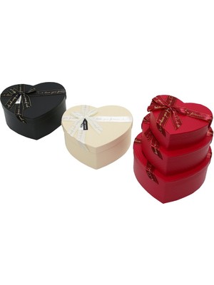 Hobilinka 3pcs Kalp Mat Mix Renkli Karton Hediye Kutusu Kurdelalı 22X20-19X17-16X14CM (4887)