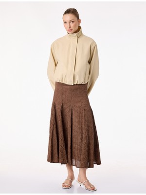 Koton Pamuklu Pile Detaylı Kareli Midi Etek