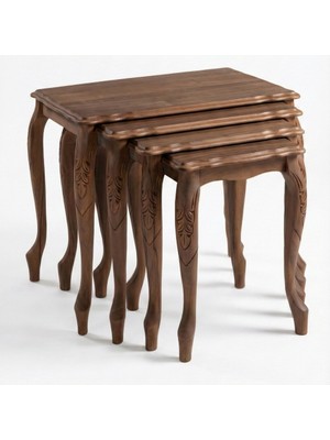 Denla Mobilya 4'lü Ahşap Zigon Sehpa Takımı - Ceviz Rengi, Lükens Ayak Klasik Iç Içe Geçen Servis Sehpası