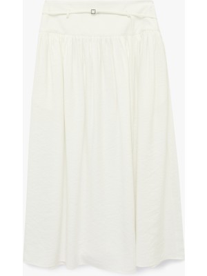 Koton Viskon Kumaş Kemer Detaylı Çan Kesim Midi Etek