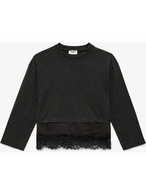 Koton Dantel Detaylı Uzun Kollu Bisiklet Yaka Pamuklu Bluz