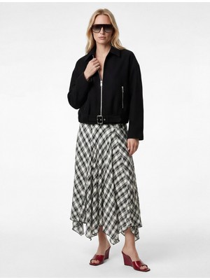 Koton Bol Kalıp Asimetrik Kesim Ekose Midi Etek