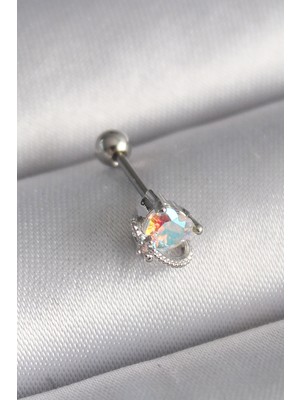 Hobilinka 316L Çelik Gümüş Renk Zirkon Taşlı Kalp Tragus Piercing - TJ-PR1243