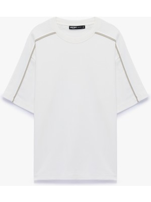 Koton Kısa Kollu Dikiş Detaylı Bisiklet Yaka Pamuklu Oversize Tişört