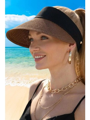 Tezzgelsin Kadın Hasır Vizör Şapka Yazlık Güneş Koruyucu Ayarlanabilir Plaj Şapkası