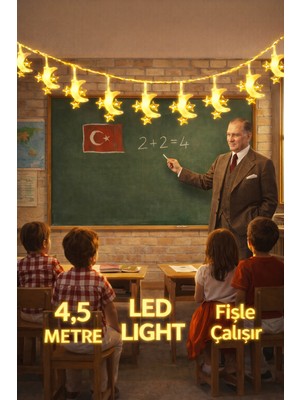 Pairla 4,5 Metre 3 Yıldız 1 Ay Led, 23 Nisan Süsleri 23 Nisan Okul Anaokulu Süslemeleri