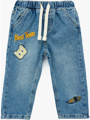 Koton Beli Bağcıklı Cepli Işleme Detaylı Pamuklu Denim Pantolon